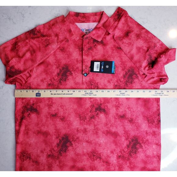 NWT IBKUL Icefit Technology LS Polo Tie Dye Red UPF 50+ Men's Size XL *Tiny Snag - Picture 7 of 10